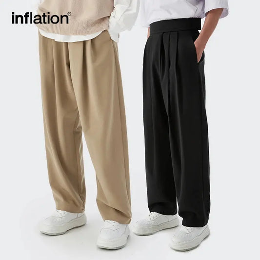 INFLATION Men's Casual Pants 2023 Fashion Straight Leg Suit Pants Men Black Dress Trousers Japanese Streetwear - The Nakama Project